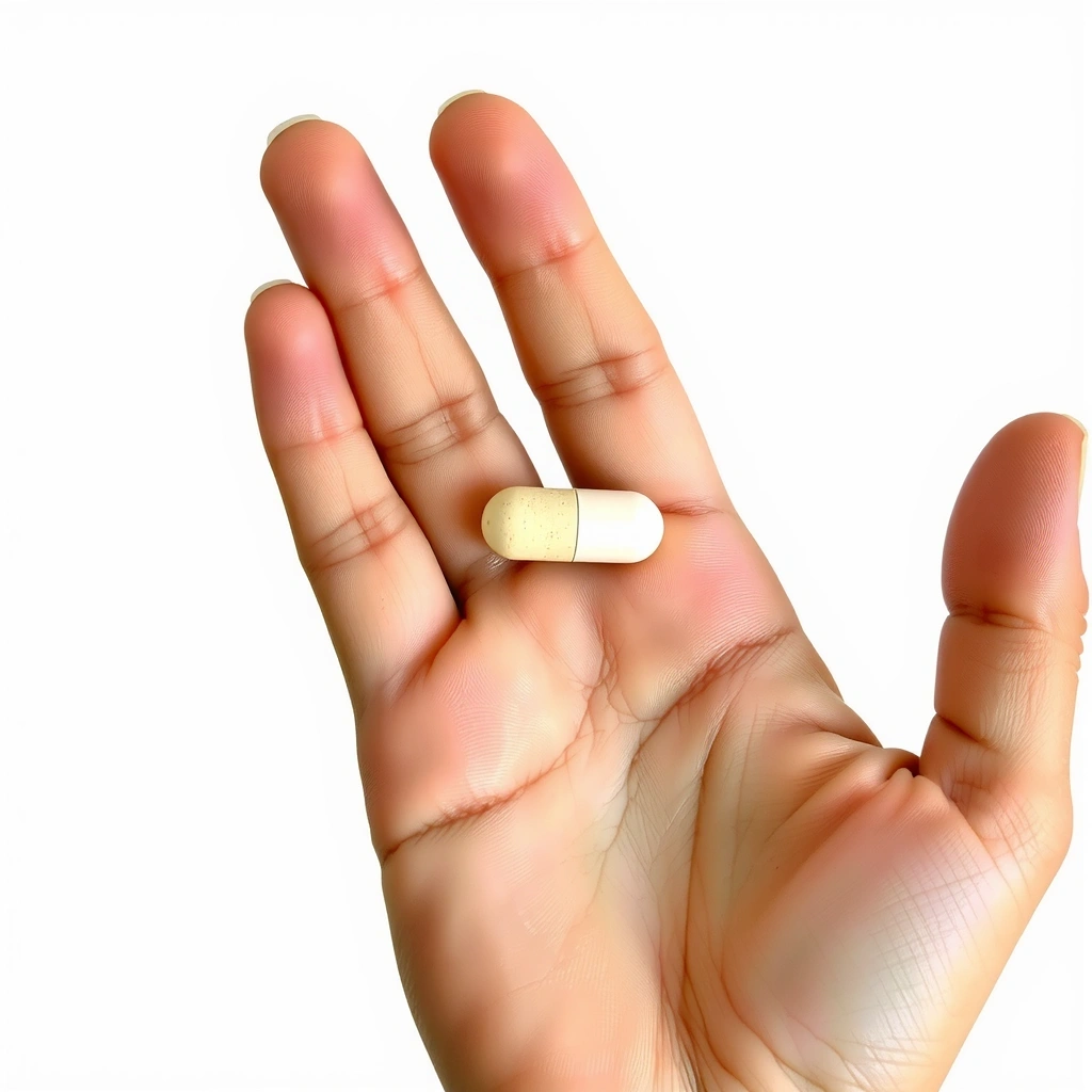 A hand holding a perfectly formed natural pill, emphasizing purity and quality.