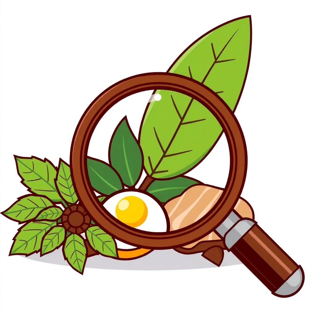 A magnifying glass over a plant, symbolizing scientific research into natural ingredients.